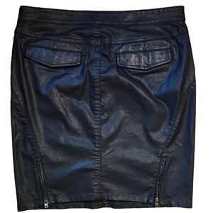 Country Road Skirt 14? L? Black "Leather" Waxed Coated Cotton Zip Pockets Button